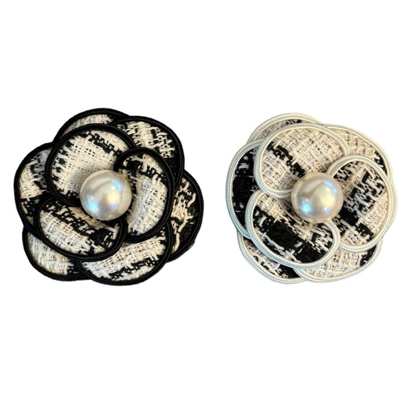 Tweed Pearl Flower Pin Hair Clip - Picture 4 of 9